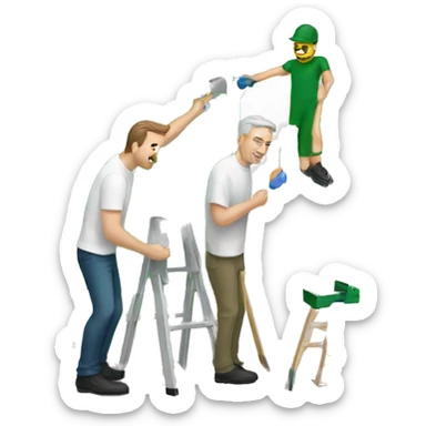 A white man and his white father painting a wall green with a roller sticker