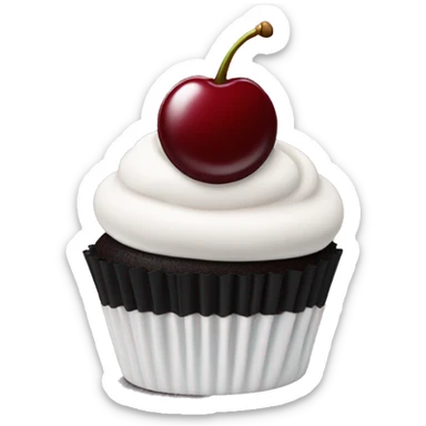 Dark red cherry cupcake with white frosting on top with black cupcake case  sticker