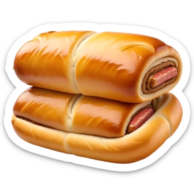 Cinematic Realistic Sausage Roll Dish Emoji, depicted with a crisp, golden pastry wrapped around flavorful sausage, rendered with detailed textures and appetizing lighting. sticker