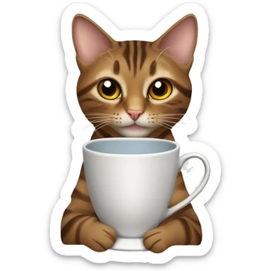 hazel eyed brown Tabby cat holding a cup of tea sticker