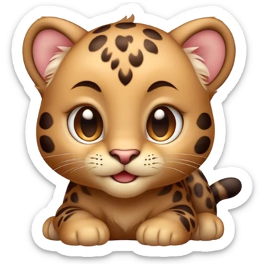 Cinematic Cute Baby Panther Portrait Emoji, Head tilted playfully and inquisitively, with a delightfully compact form accented by soft, velvety fur and round, sparkling eyes filled with wonder, Simplified yet irresistibly adorable features, highly detailed, glowing with a warm, inviting glow, high shine, affectionate and lively, stylized with a touch of whimsical cuteness, bright and endearing, soft glowing outline, capturing the essence of a mischievous yet loving baby panther that seems as if it could tumble out of the screen into your arms! sticker