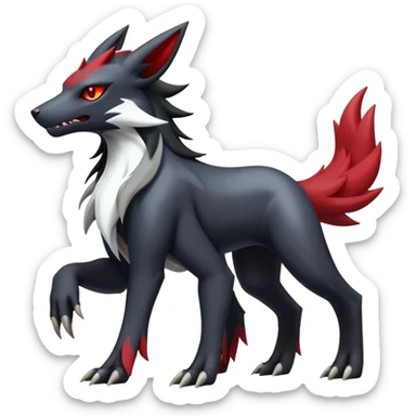 Shiny Exotic Excessive Mysterious Houndoom-Mightyena-Zorua-Zoroark-Salandit-Zangoose-Pokémon-Fakémon-hybrid-creature (full body) sticker
