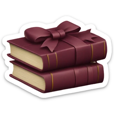 burgundy books stacked up and tied together by a burgundy bow sticker