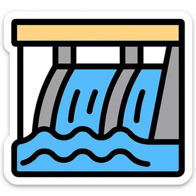 dam with water flowing icon in lineal color with black outlines sticker