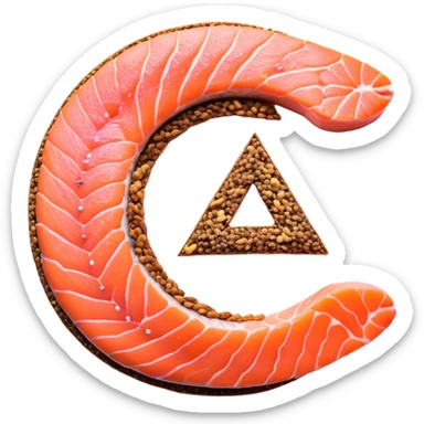 Floating arrangement of omega-3 rich foods: fresh salmon fillets, walnuts, flaxseeds, chia seeds and golden omega-3 capsules, all emitting a soft golden glow. The foods orbit around a central shimmering omega symbol, with gentle flowing energy connecting them. sticker