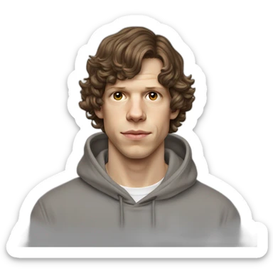 Jesse Eisenberg grey hoodie brown hair white shirt sticker