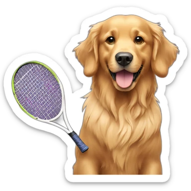Golden retriever plays tennis sticker