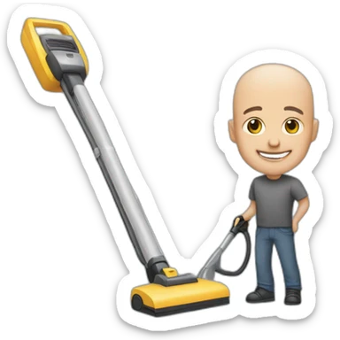 bald man with a hoover sticker
