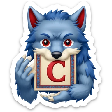 a werewolf hand holding the letter c make the c made out of persian carpet texture sticker