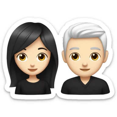 dark Blonde girl with blue eyes in black sweater and an east asian with light skin man with black hair and black eyes hugging sticker