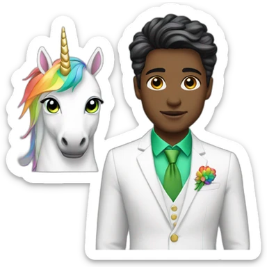 Posh-boy-with-white-suit-and-green-eyes-and-rainbow-unicorn-hair sticker