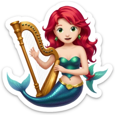 Singing Mermaid – Holding harp, red hair sticker