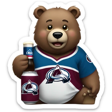 fat bear with a beer in a colorado avalanche jersey sticker