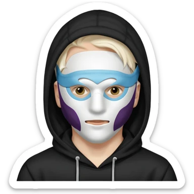 Holy Priest- man with white mask on his face. This mask has a black cross in the middle of face. Wearing black hoodie. sticker