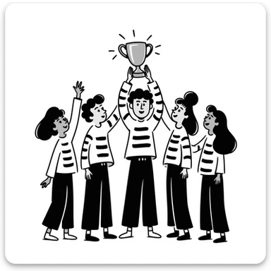 team celebrating with trophy sticker