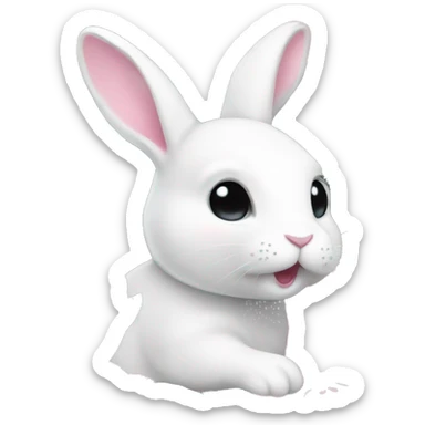 cute white bunny holding light pink peonies sticker