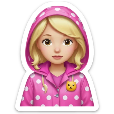 Blonde girl in a pink polka dot raincoat with hoodie sticker