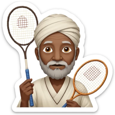 ancient guru india old black man with 1 badminton racket sticker