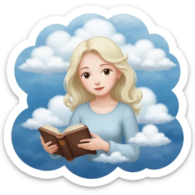 Dreamy, kind, empathetic — like they’re not fully grounded. woman flying in the clouds with a book sticker