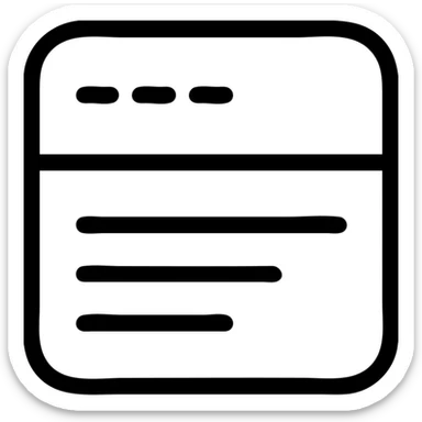 minimalistic bold black-and-white icon of a simple card with four dashes and horizontal lines, clean geometric lines, inspired by Netflix UI, square, flat, no gradients, vector style, suitable for dark and light mode sticker