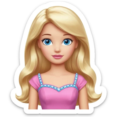 barbie, long blonde hair, pink dress, with blue eyes,different dress sticker