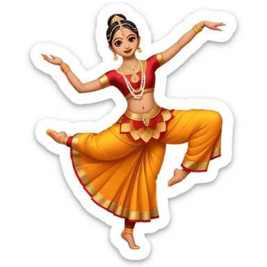 cinematic-realistic-bharatanatyam-dance-emoji,-depicted-as-an-elegant-classical-indian-dance-performance-with-graceful-poses,-intricate-costumes,-and-expressive-hand-gestures,-rendered-with-rich-textures-and-warm-dramatic-lighting, single dancer full body  sticker