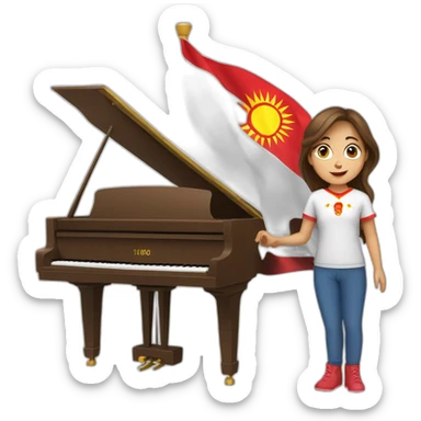 Brown hair girl with Kyrgyzstan flag tocando un piano sticker