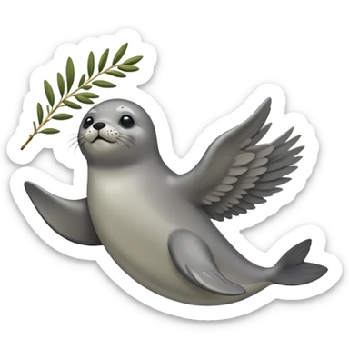A flying seal carrying an olive branch sticker
