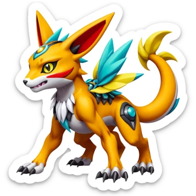 Meloetta-Guilmon-Renamon-Wargreymon-Protogen-Pokémon-Digimon-Fakémon-fusion-hybrid-creature sticker