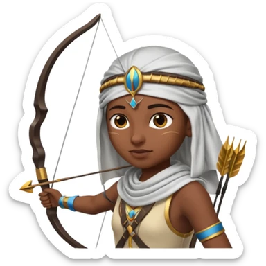 Emoji portrait of an Egyptian archer. Headcloth, bow and arrow, focused expression. sticker