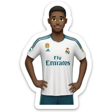 An 18-year-old boy wearing a Real Madrid shirt  sticker
