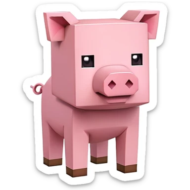 Minecraft pig, full body, pink blocky animal with square head sticker