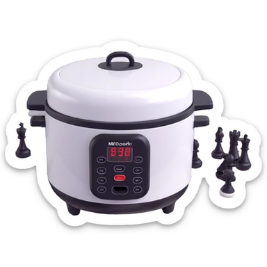 a 3D rice cooker on a chess board, with realistic shading and perspective sticker