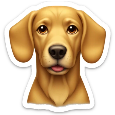 mustard colored dog with very long ears and red collar sticker