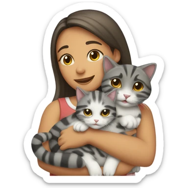 girl hugging two cats one white with a striped grey tail and another torti cat  sticker