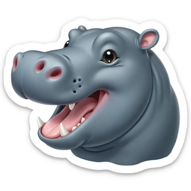 Cinematic Cute Yawning Hippo Portrait Emoji, Head tilted slightly with a dramatic, wide-open yawn, showcasing a soft, smooth slate-gray hide with gently drooping ears, round eyes barely open in drowsy contentment, Simplified yet irresistibly adorable features, highly detailed, glowing with a soft, cozy glow, high shine, relaxed yet expressive, stylized with a touch of aquatic charm, bright and endearing, soft glowing outline, capturing the essence of a sleepy yet affectionate hippo, so drowsy it feels like it could stretch out of the screen and curl up for a nap! sticker
