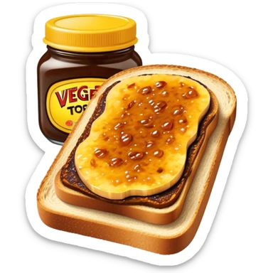 Cinematic Realistic Vegemite on Toast Dish Emoji, depicted with a generous spread of savory Vegemite on perfectly toasted bread, rendered with vibrant textures and warm lighting that captures its uniquely Australian flavor. sticker