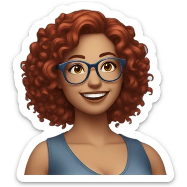 a-curvy-girl-with-dark-red-curly-hair-and-blue-glasses dancing with friends sticker