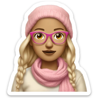 White tone girl wearing sweater beige and wearing bandana and wearing pink glasses  sticker
