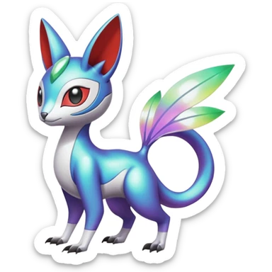 Shiny Colorful Tropical Exotic Futuristic Cyber-Vernid-Trico-Meloetta-Latias-Koraidon-Peppercat-Protogen-Pokémon-Digimon-Fakémon-fusion-hybrid-creature sticker