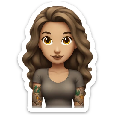 Beautiful tattooed woman long brown hair climbing rocks sticker