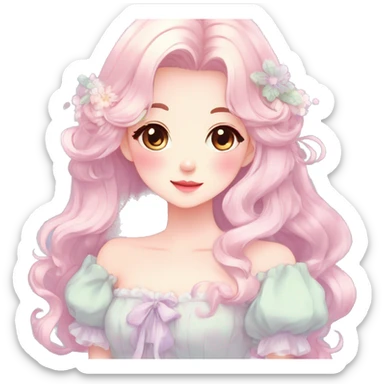 Gorgeous pastel anime style lady with blushing face and a dress cottagecore fairycore  Kawaii anime colorful pearly romantic simplistic aesthetic trending style sticker