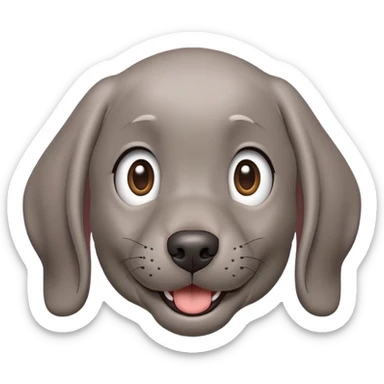cinematic-comical-weimaraner puppy-portrait-emoji,-head-tilted-dramatically-with-an-exaggeratedly-amused-expression,-featuring-a-vibrant-grey-fur-with-a-lively-sheen,-wide,-expressive-brown-eyes-filled-with-playful-disbelief sticker