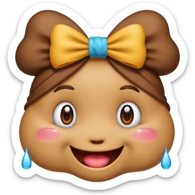 Emoji I phone Type, happy poo with tears a bow on the head sticker