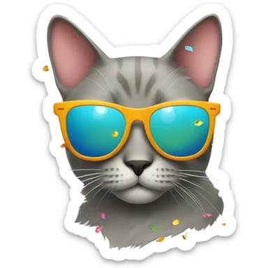 cat with sunglasse and confetti sticker