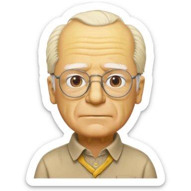 A 3D cartoon close-up of Grandpa Abe Simpson, yellow skin, bald head with side tufts of white hair, glasses, wrinkled face, beige shirt with collar, soft yellow lighting, cinematic Memoji-style portrait consistent with other Simpsons family members. sticker