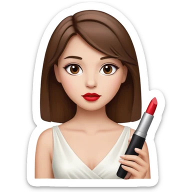 a middle brown hair girl with elegant white dress, wearing makeup sticker