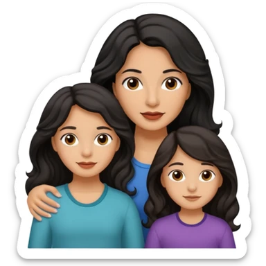 Beautiful mom ,black black hair,wavy hair，long hair,brown eyes,hispanic with 2 daughters and 1 boy  sticker