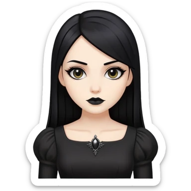 A gothic, pretty, woman with sleek black hair, gothic  black dress sticker
