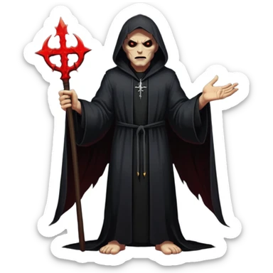 A preacher who's actually a demon.... but Noone knows it yet, in the style of your bleeding skull art. Dark gritty and menacing art style. Like in a doom game, full body sticker